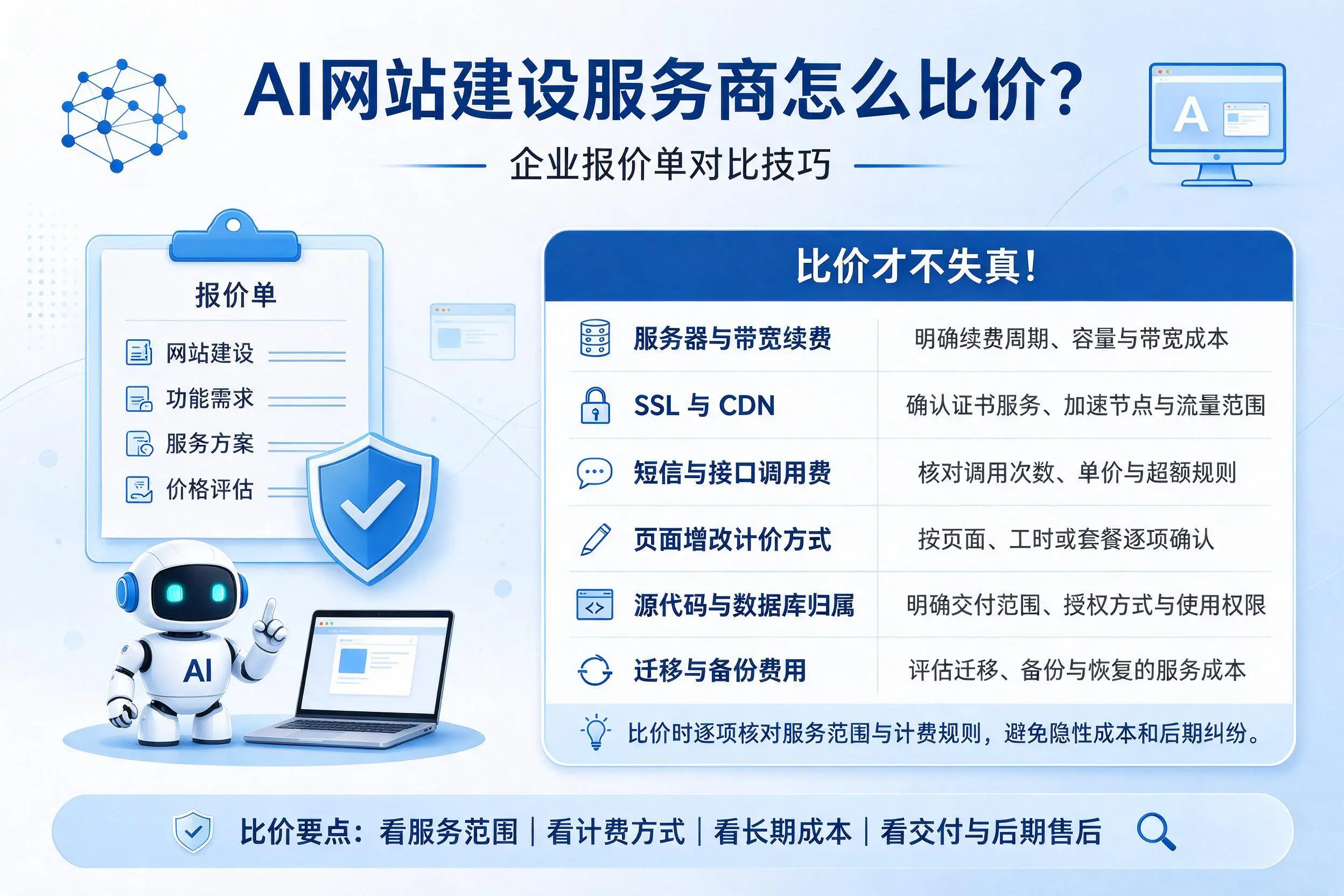 AI网站建设服务商怎么比价？承德企业报价单对比技巧
