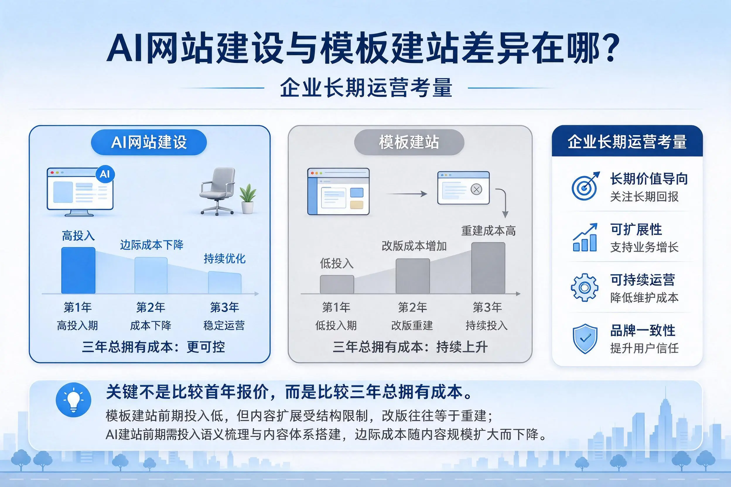 AI网站建设与模板建站差异在哪?承德企业长期运营考量